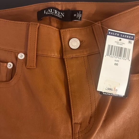 NWT Lauren Ralph Lauren Lamb Skin Brown Pants - Picture 3 of 5